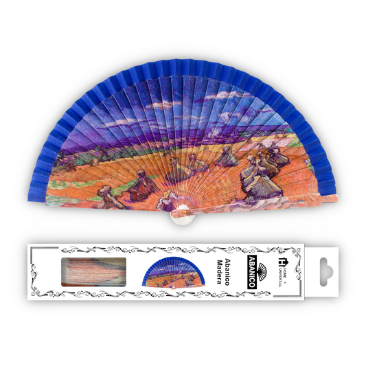 Home Universal®  Abanico 23CM DE Madera Lisa con Tela de Marfil, Abanico de Madera Adornado, Abanico Original - Campo de trigo de Vincent Van Gogh