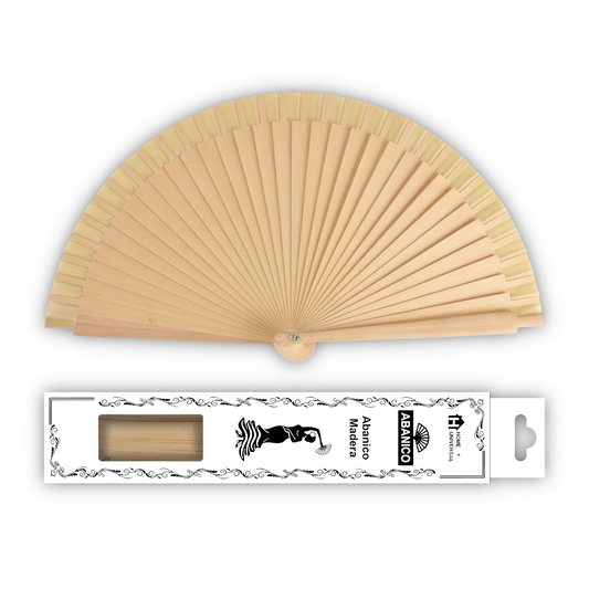 Home Universal®  Abanico 23CM DE Madera Lisa con Tela de Marfil, Abanico de Madera Adornado, Abanico Original - Natural (Liso)