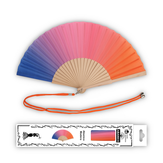 Home Universal® Abanico 23 cm con Cuerda para Cuello – Abanico Plegable de Madera Ligero y Portátil – Accesorio de Verano para Playa, Festivales, Bodas y Eventos – Diseño Divertido, Ideal para Viajes y Calor (Difusión de Colores)