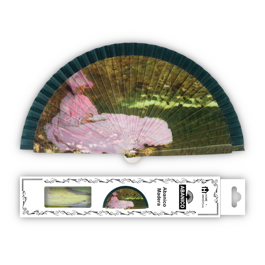 Home Universal®  Abanico 23CM DE Madera Lisa con Tela de Marfil, Abanico de Madera Adornado, Abanico Original - Una Mujer Leyendo de Claude Monet