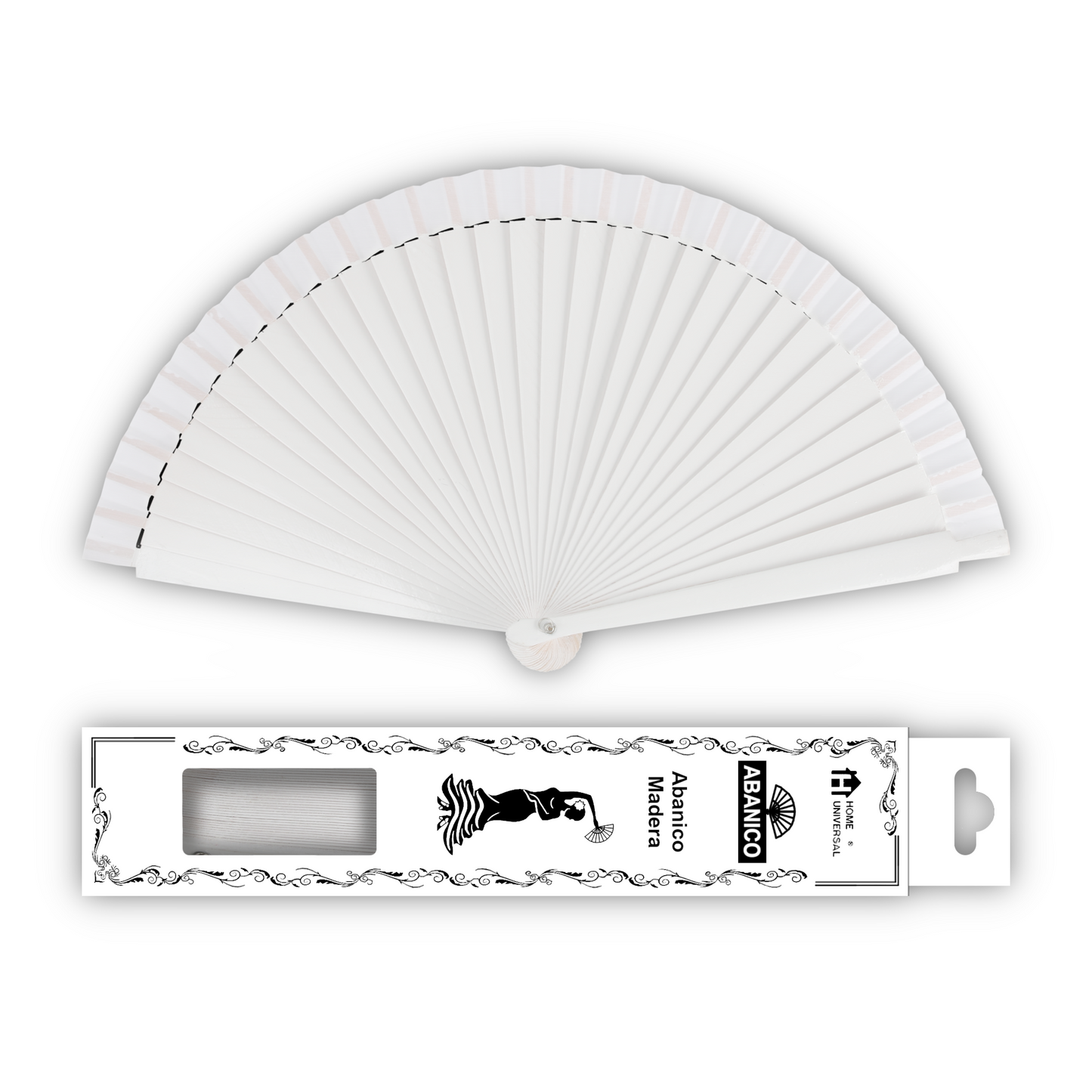 Home Universal®  Abanico 23CM DE Madera Lisa con Tela de Marfil, Abanico de Madera Adornado, Abanico Original - Blanco (Liso)