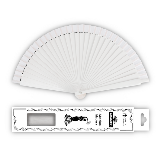 Home Universal®  Abanico 23CM DE Madera Lisa con Tela de Marfil, Abanico de Madera Adornado, Abanico Original - Blanco (Liso)
