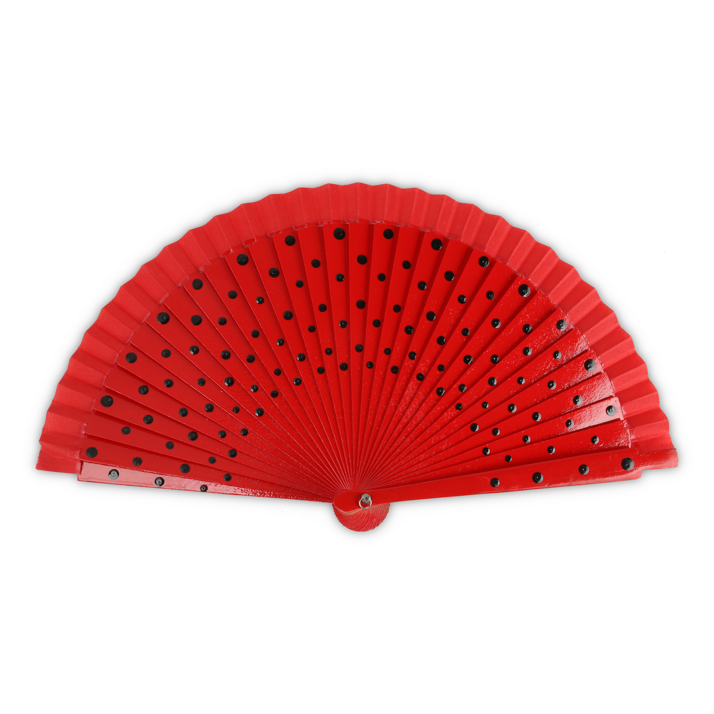 Home Universal® Abanico de Madera para Mujer, Abanico Pequeño de Mano, Modelos Lisos y de Lunares, Varios Colores Disponibles, Abanico Flamenco para Feria, Boda y Fiesta (Rojo Con Lunar Negro)