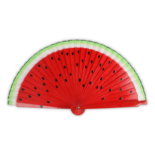 Home Universal® Abanico de Madera para Mujer, Abanico Pequeño de Mano, Modelos Lisos y de Lunares, Varios Colores Disponibles, Abanico Flamenco para Feria, Boda y Fiesta (Sandía)