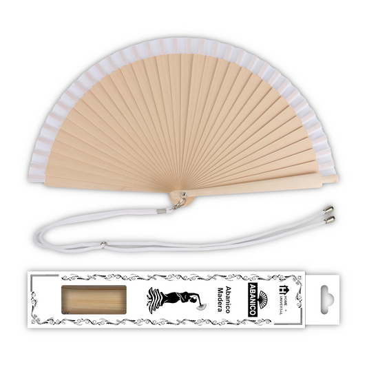 Home Universal® Pack de 1/2 Abanicos de Madera, Disponibles en Varios Colores y Tamaños, Abanico Flamenco Español para Bodas, Ferias, Fiestas, Comuniones y Eventos (23 cm, Madera y Blanco)