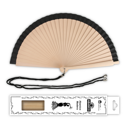 Home Universal® Pack de 1/2 Abanicos de Madera, Disponibles en Varios Colores y Tamaños, Abanico Flamenco Español para Bodas, Ferias, Fiestas, Comuniones y Eventos (23 cm, Madera y Negro)