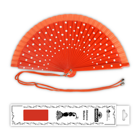 Home Universal® Pack de 1/2 Abanicos de Madera Lacados, Disponibles en Varios Colores y Tamaños, Abanico Flamenco Español para Bodas, Ferias, Fiestas, Comuniones y Eventos (23 cm, Naranja Con Lunar Blanco)