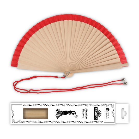 Home Universal® Pack de 1/2 Abanicos de Madera, Disponibles en Varios Colores y Tamaños, Abanico Flamenco Español para Bodas, Ferias, Fiestas, Comuniones y Eventos (23 cm, Madera y Roja)
