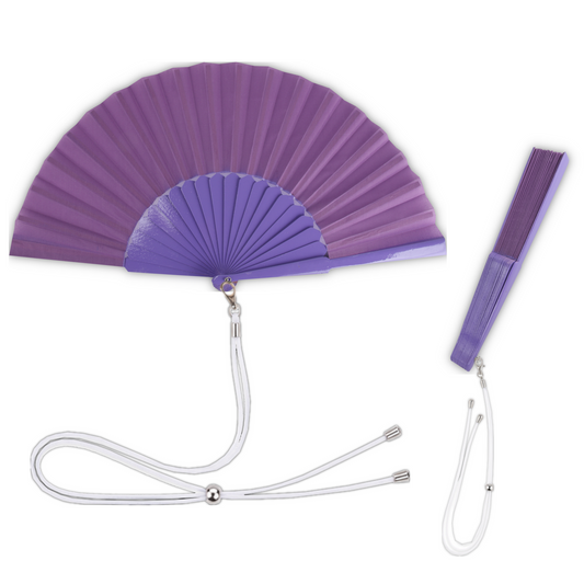 Home Universal® 1 o 2 Abanicos Grandes de Madera y Tela Liso de 30 CM con Argolla Metálica y Cordón Incluido, Varios Colores Disponibles (Morado)