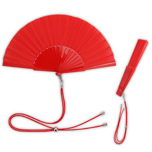 Home Universal® 1 o 2 Abanicos Grandes de Madera y Tela Liso de 30 CM con Argolla Metálica y Cordón Incluido, Varios Colores Disponibles (Rojo)