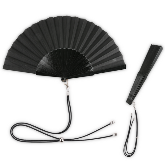 Home Universal® 1 o 2 Abanicos Grandes de Madera y Tela Liso de 30 CM con Argolla Metálica y Cordón Incluido, Varios Colores Disponibles (Negro)