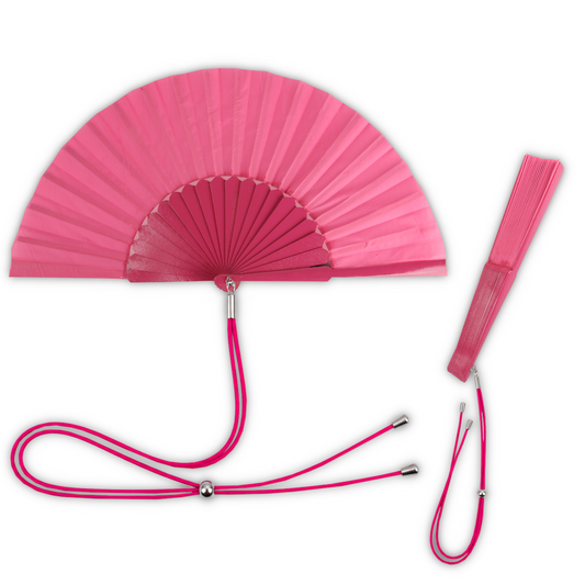 Home Universal® 1 o 2 Abanicos Grandes de Madera y Tela Liso de 30 CM con Argolla Metálica y Cordón Incluido, Varios Colores Disponibles (Fucsia)