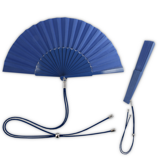 Home Universal® 1 o 2 Abanicos Grandes de Madera y Tela Liso de 30 CM con Argolla Metálica y Cordón Incluido, Varios Colores Disponibles (Azul Oscura)