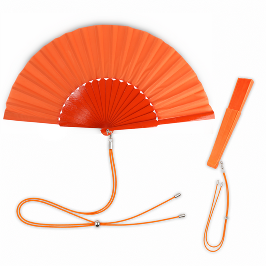 Home Universal® 1 o 2 Abanicos Grandes de Madera y Tela Liso de 30 CM con Argolla Metálica y Cordón Incluido, Varios Colores Disponibles (Naranja)
