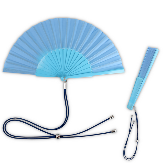 Home Universal® 1 o 2 Abanicos Grandes de Madera y Tela Liso de 30 CM con Argolla Metálica y Cordón Incluido, Varios Colores Disponibles (Azul Marino)