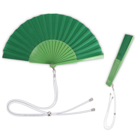 Home Universal® 1 o 2 Abanicos Grandes de Madera y Tela Liso de 30 CM con Argolla Metálica y Cordón Incluido, Varios Colores Disponibles (Verde Oscura)