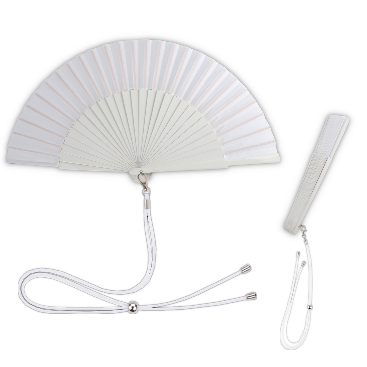 Home Universal® 1 o 2 Abanicos Grandes de Madera y Tela 27 cm, Lisos, Disponibles en 6 Colores, Ideales para Verano, Bodas y Eventos (Blanco)