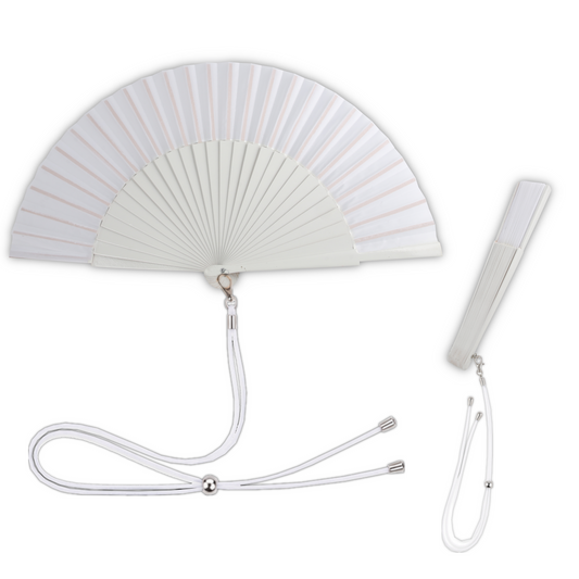 Home Universal® 1 o 2 Abanicos Grandes de Madera y Tela 27 cm, Lisos, Disponibles en 6 Colores, Ideales para Verano, Bodas y Eventos (Blanco)