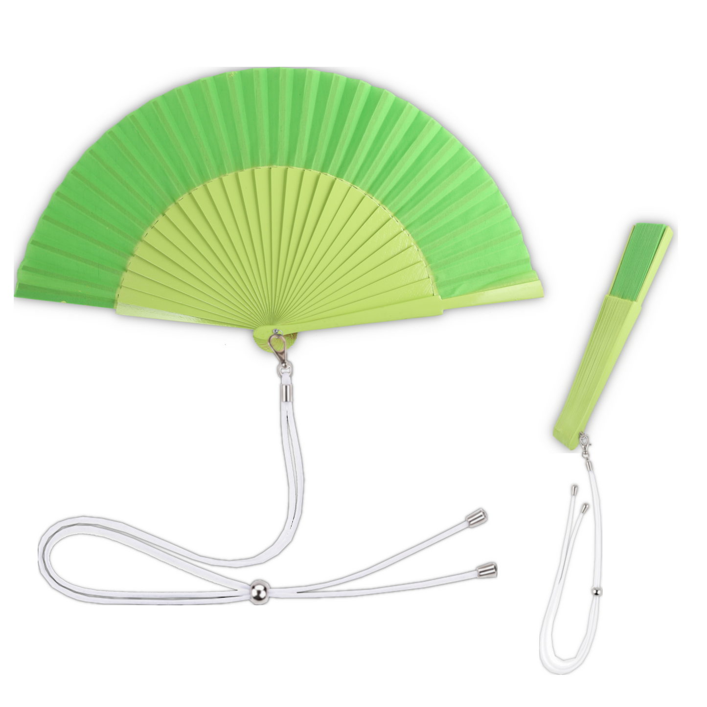 Home Universal® 1 o 2 Abanicos Grandes de Madera y Tela 27 cm, Lisos, Disponibles en 6 Colores, Ideales para Verano, Bodas y Eventos (Verde Claro)