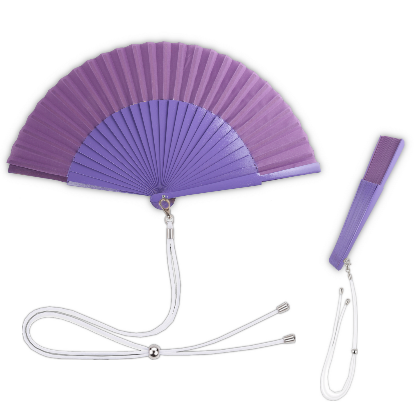 Home Universal® 1 o 2 Abanicos Grandes de Madera y Tela 27 cm, Lisos, Disponibles en 6 Colores, Ideales para Verano, Bodas y Eventos (Morado)