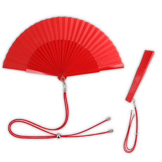 Home Universal® 1 o 2 Abanicos Grandes de Madera y Tela 27 cm, Lisos, Disponibles en 6 Colores, Ideales para Verano, Bodas y Eventos (Rojo)
