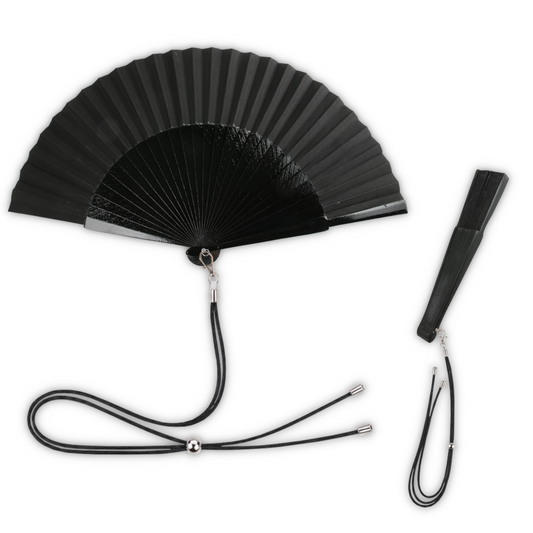 Home Universal® 1 o 2 Abanicos Grandes de Madera y Tela 27 cm, Lisos, Disponibles en 6 Colores, Ideales para Verano, Bodas y Eventos (Negro)