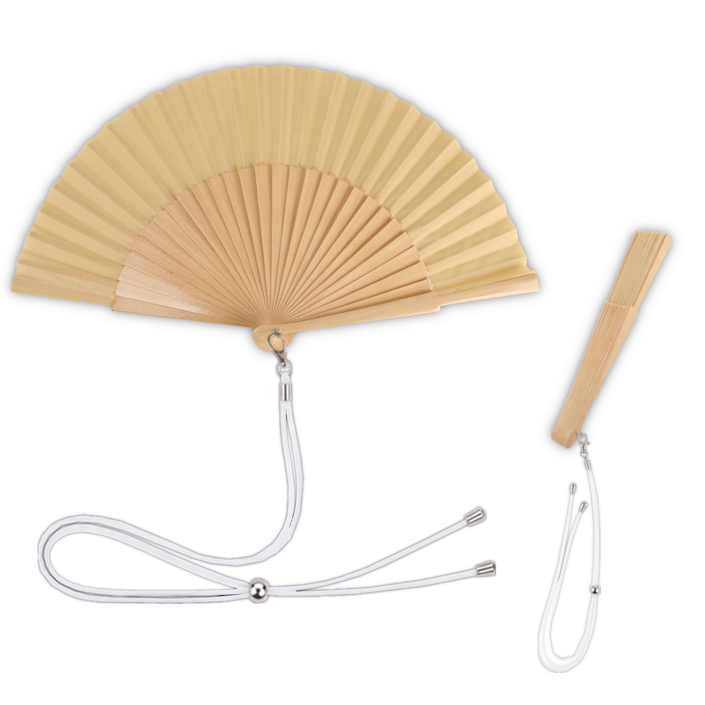 Home Universal® 1 o 2 Abanicos Grandes de Madera y Tela 27 cm, Lisos, Disponibles en 6 Colores, Ideales para Verano, Bodas y Eventos (Madera)