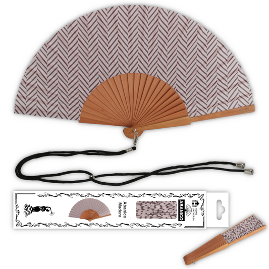 Home Universal® Abanico de Madera con Tela 23 cm, Abanico Plegable de Mano con Cordón, Ligero y Portátil para Verano, Bodas, Ferias y Fiestas (Espiga Rosa)
