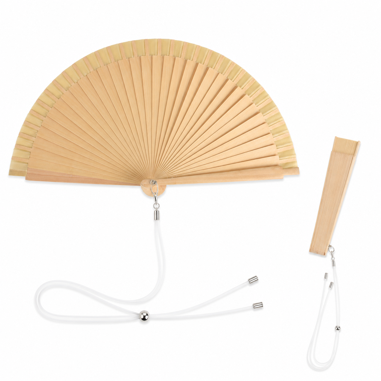 Home Universal® Pack de 1/2 Abanicos de Madera Lacados, Disponibles en Varios Colores y Tamaños, Abanico Flamenco Español para Bodas, Ferias, Fiestas, Comuniones y Eventos (19 cm, Color Madera)
