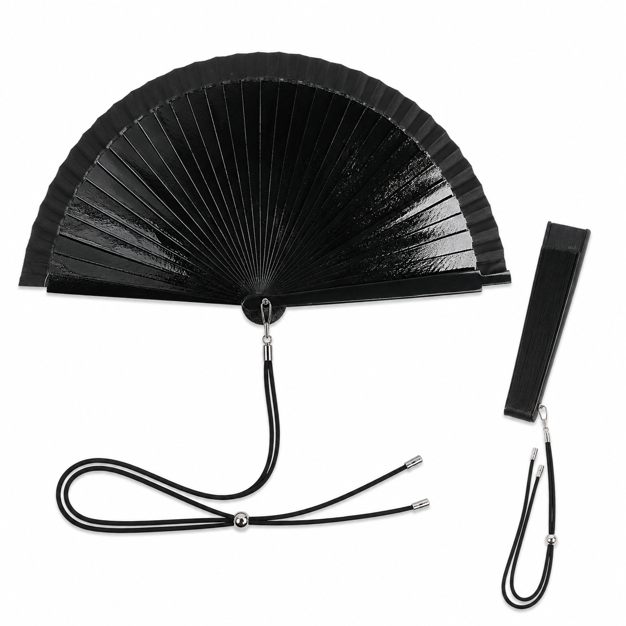 Home Universal® Pack de 1/2 Abanicos de Madera Lacados, Disponibles en Varios Colores y Tamaños, Abanico Flamenco Español para Bodas, Ferias, Fiestas, Comuniones y Eventos (19 cm, Negro)