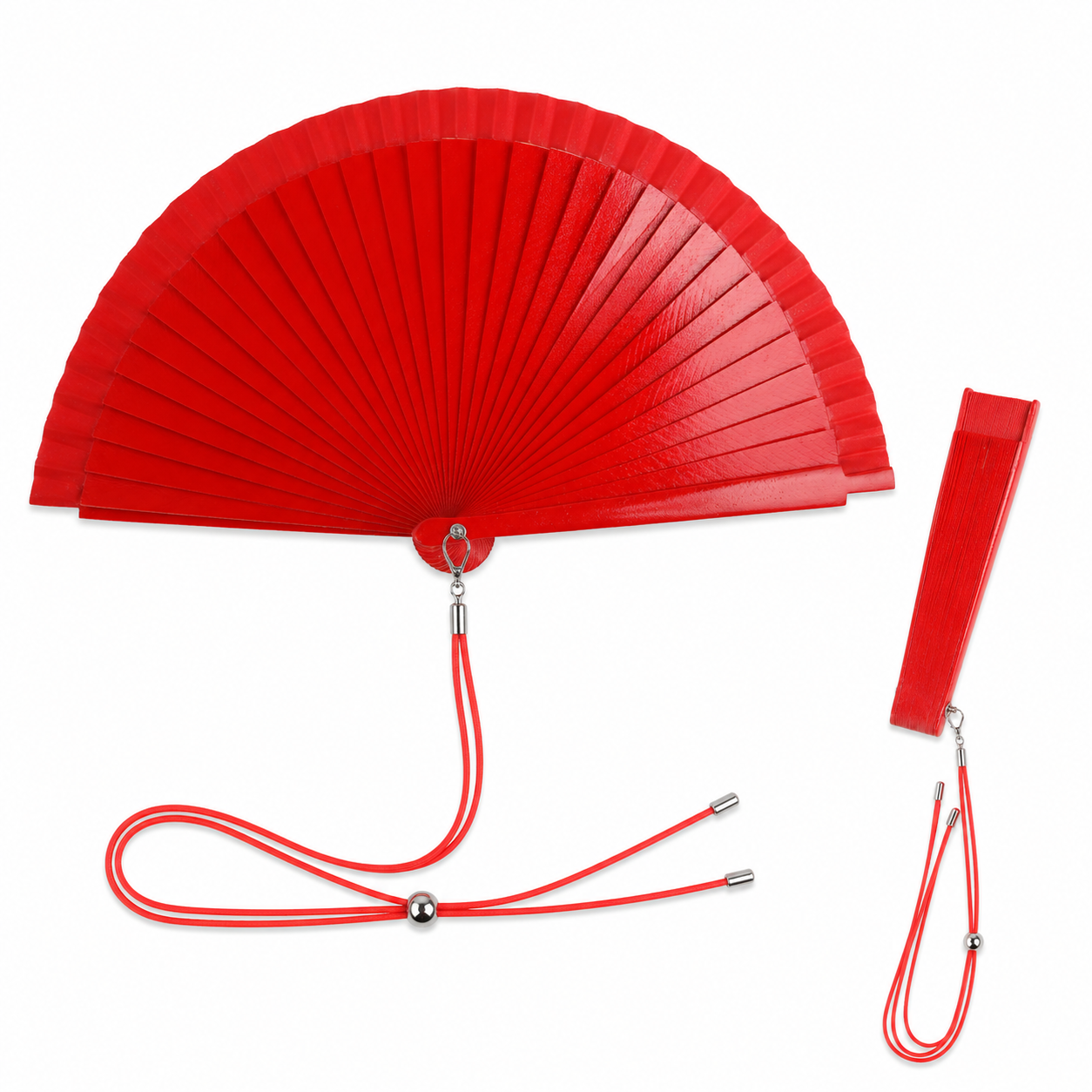 Home Universal® Pack de 1/2 Abanicos de Madera Lacados, Disponibles en Varios Colores y Tamaños, Abanico Flamenco Español para Bodas, Ferias, Fiestas, Comuniones y Eventos (19 cm, Rojo)