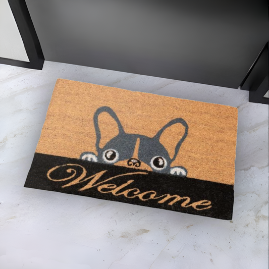 Home Universal ® Felpudos 60x40CM Fibra de Coco | Base Antideslizante de Caucho | Apto para el Exterior (Perrito)