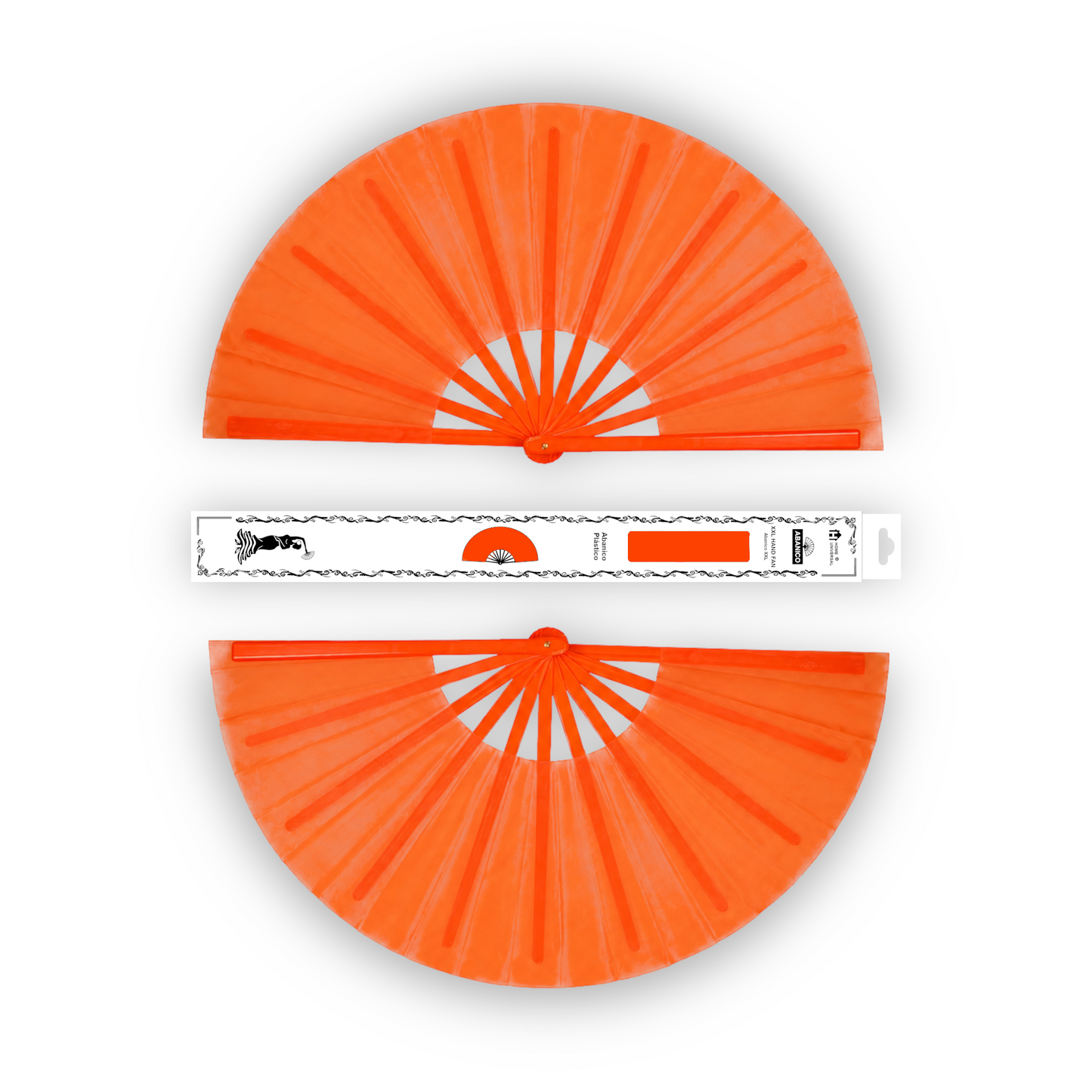 Home Universal® Abanico XXL 33 cm Grande de Plástico con Caja – Plegable, Ligero y Resistente – Efecto Fluorescente Brillante – Ideal para Verano, Fiesta, Discoteca, Pride y Eventos - Naranja (Liso)
