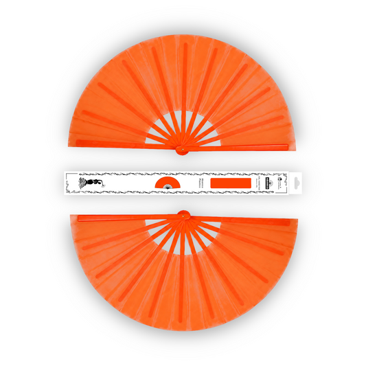 Home Universal® Abanico XXL 33 cm Grande de Plástico con Caja – Plegable, Ligero y Resistente – Efecto Fluorescente Brillante – Ideal para Verano, Fiesta, Discoteca, Pride y Eventos - Naranja (Liso)