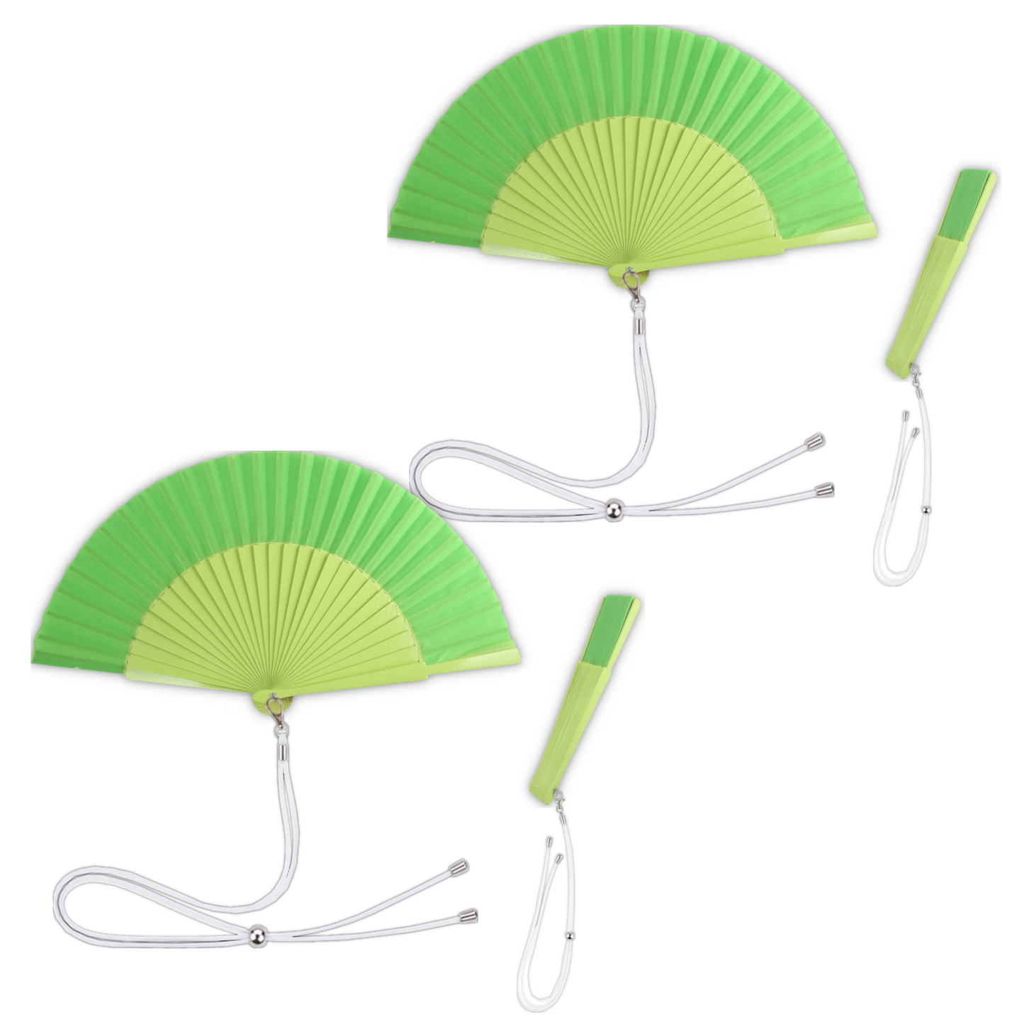 Home Universal® 1 o 2 Abanicos Grandes de Madera y Tela 27 cm, Lisos, Disponibles en 6 Colores, Ideales para Verano, Bodas y Eventos (Verde Claro)