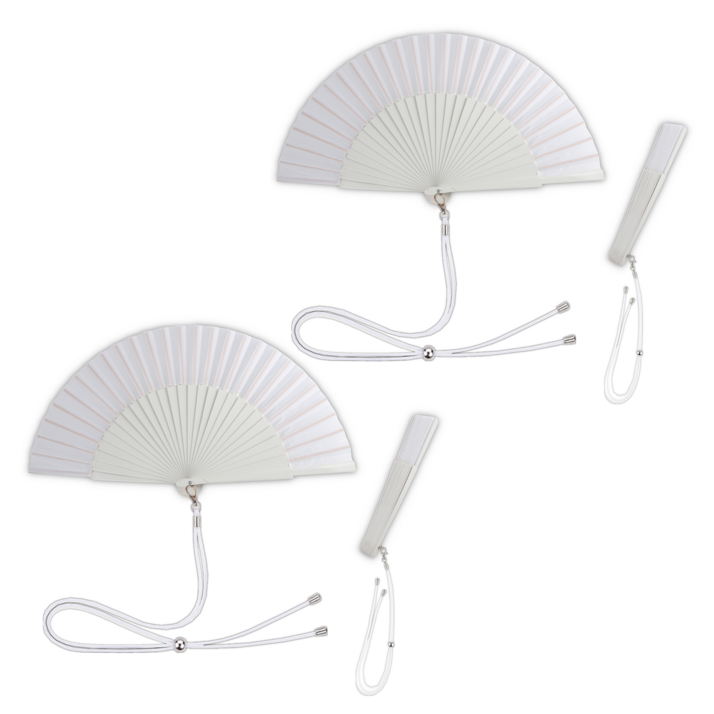 Home Universal® 1 o 2 Abanicos Grandes de Madera y Tela 27 cm, Lisos, Disponibles en 6 Colores, Ideales para Verano, Bodas y Eventos (Blanco)
