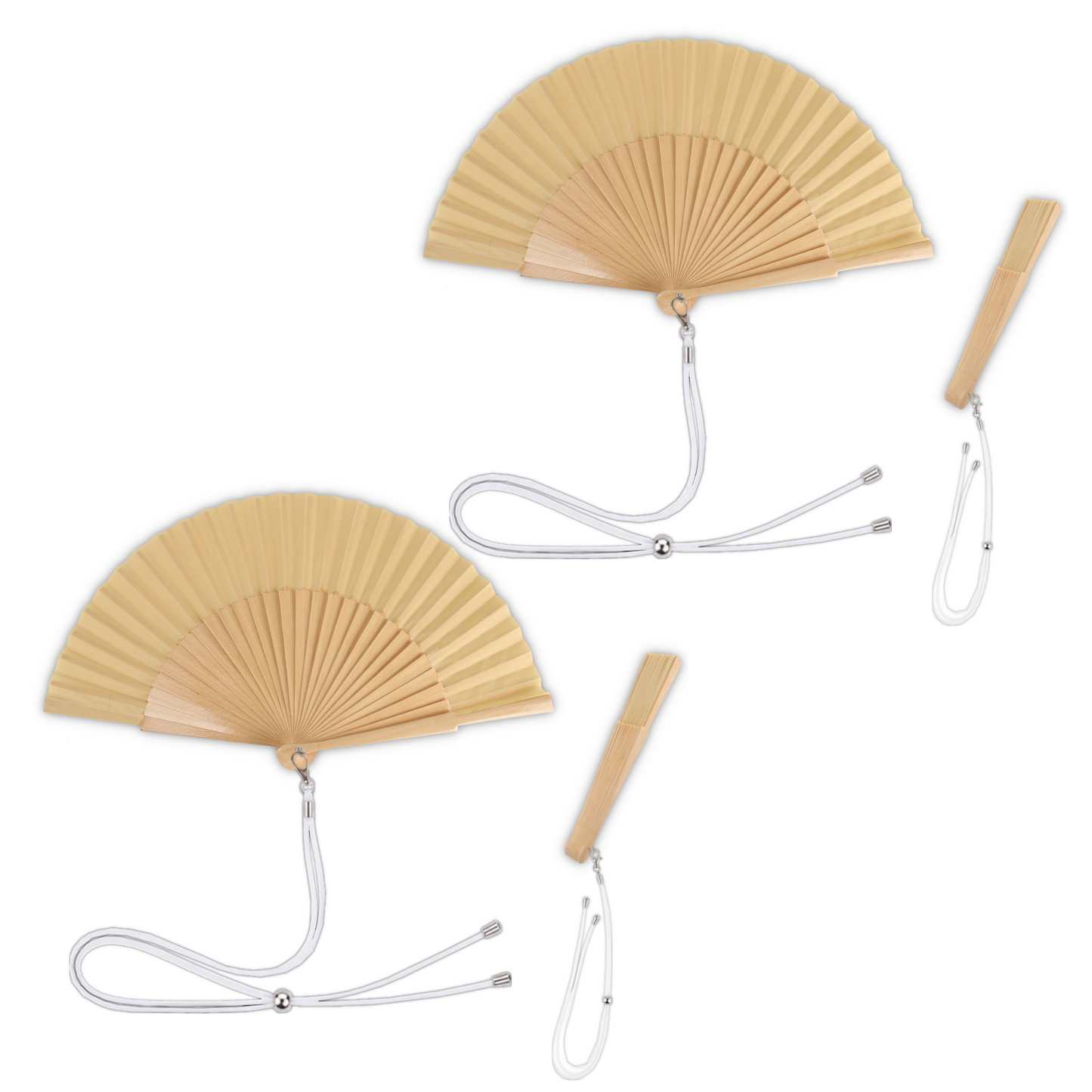 Home Universal® 1 o 2 Abanicos Grandes de Madera y Tela 27 cm, Lisos, Disponibles en 6 Colores, Ideales para Verano, Bodas y Eventos (Madera)