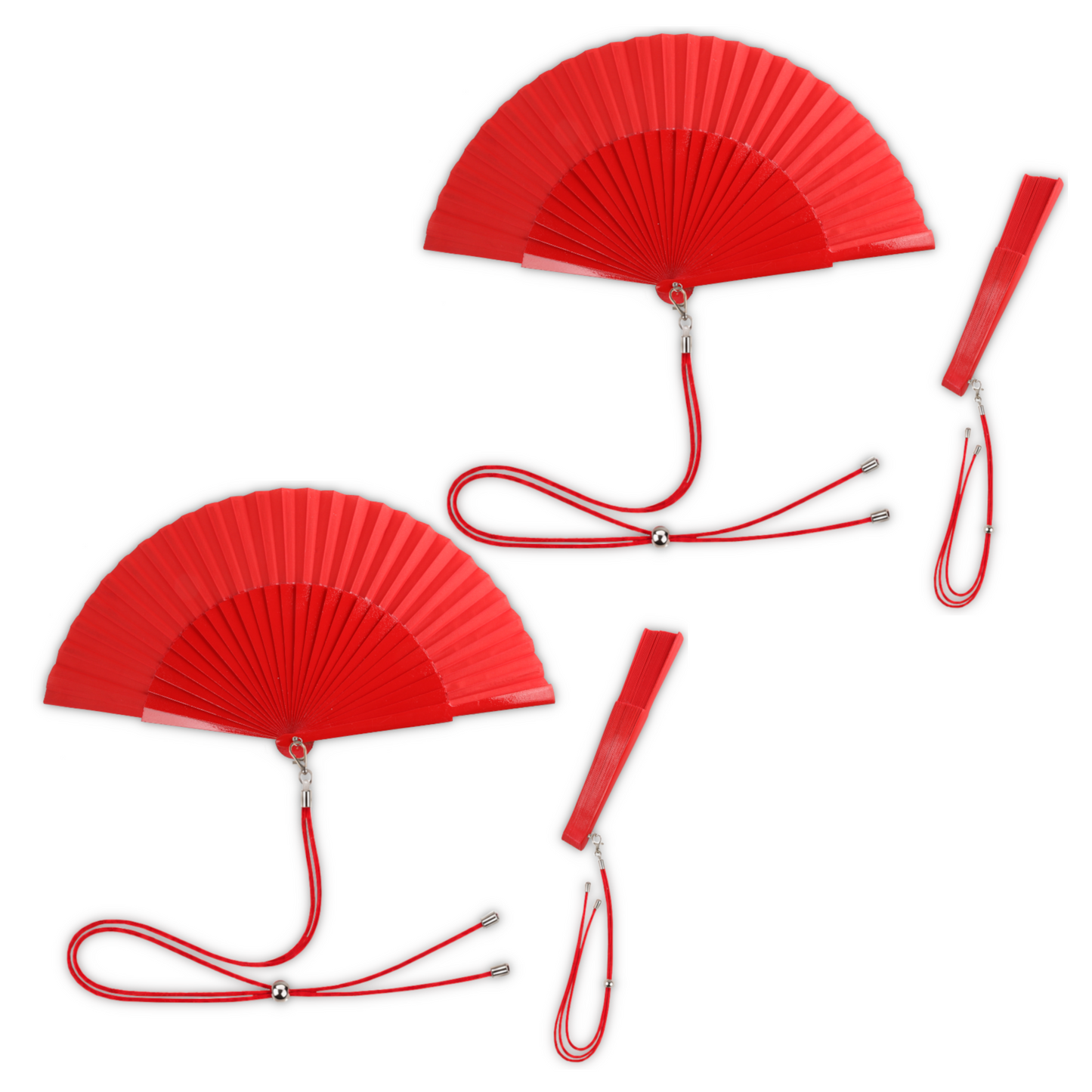 Home Universal® 1 o 2 Abanicos Grandes de Madera y Tela 27 cm, Lisos, Disponibles en 6 Colores, Ideales para Verano, Bodas y Eventos (Rojo)