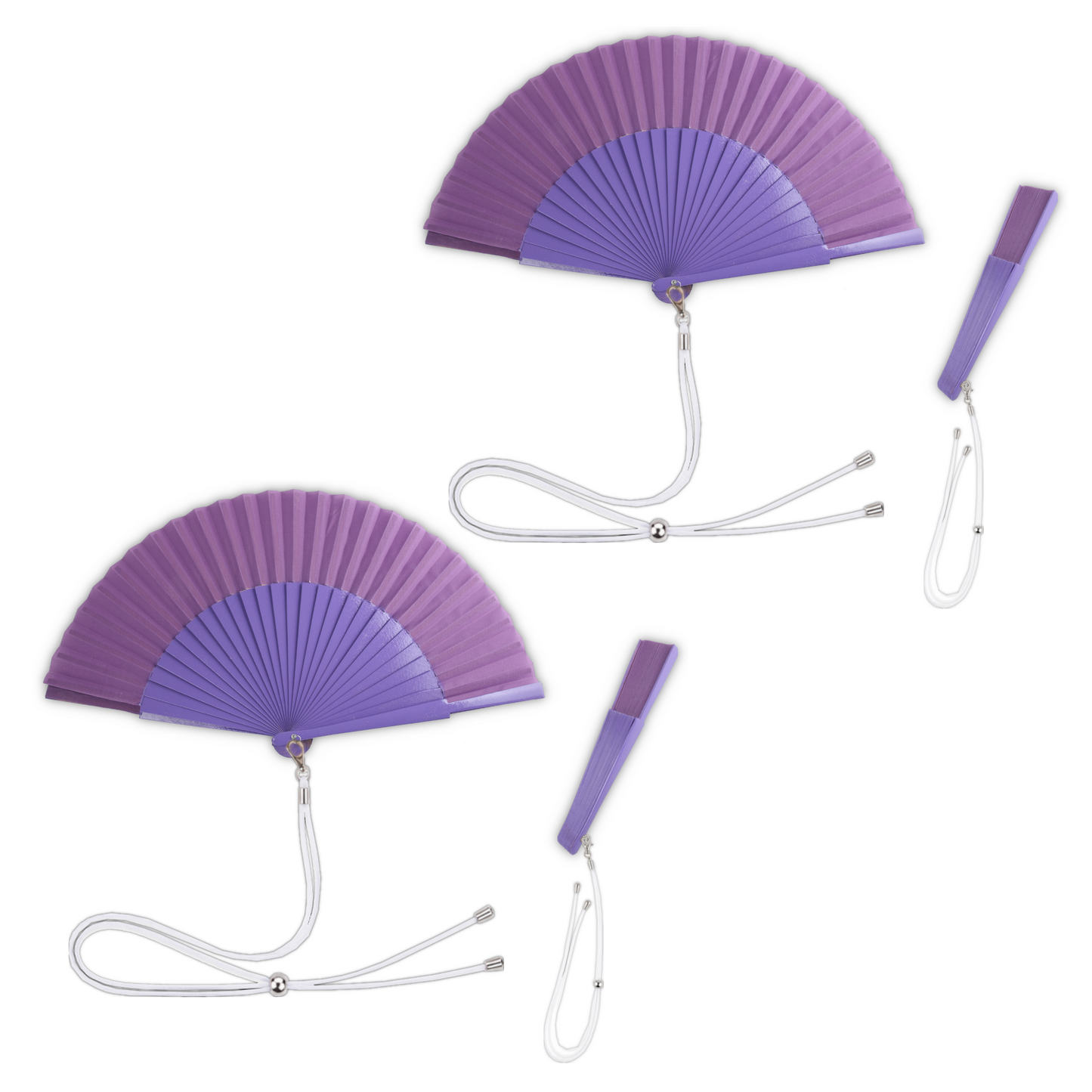 Home Universal® 1 o 2 Abanicos Grandes de Madera y Tela 27 cm, Lisos, Disponibles en 6 Colores, Ideales para Verano, Bodas y Eventos (Morado)
