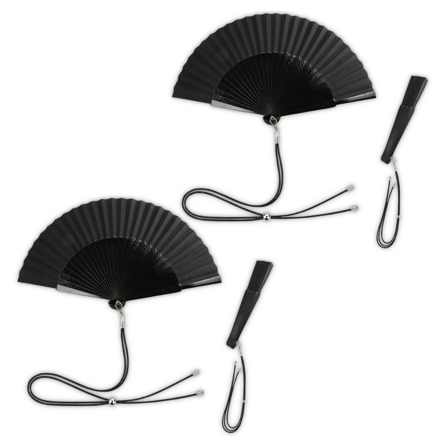 Home Universal® 1 o 2 Abanicos Grandes de Madera y Tela 27 cm, Lisos, Disponibles en 6 Colores, Ideales para Verano, Bodas y Eventos (Negro)