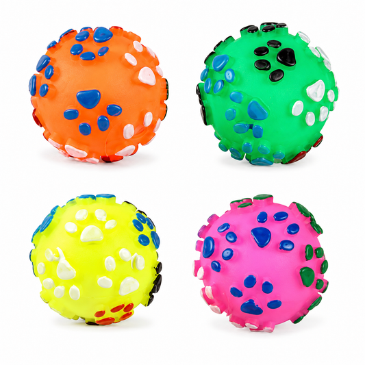 Home Universal® Juguetes para Perros de TPR, Juguetes Interactivos para Morder y Jugar, Diferentes Formas y Colores, Pelotas, Huesos y Figuras, Varios Modelos (Pelota Huellas (4 Unidades))