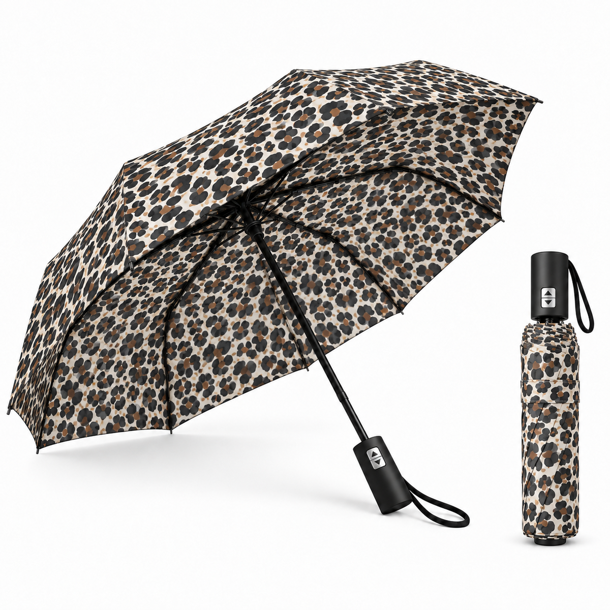 Home Universal® Paraguas Automático Plegable Grande, Compacto y Resistente, para Lluvia y Sol (Automático Apertura y Cierre (Leopardo Marrón))