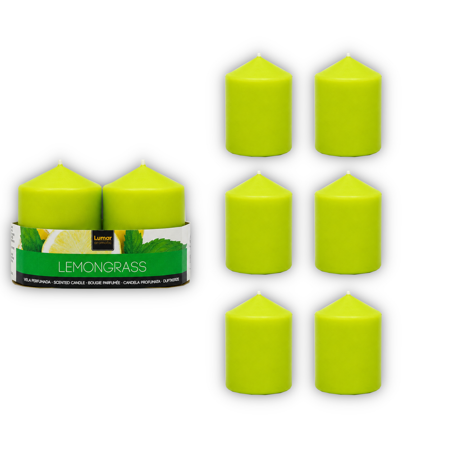 Home Universal® 6 Velas Aromáticas Perfumadas, 9 Aromas Disponibles, 2 Tamaños Disponibles, Velas Decorativas para Hogar, Relax, Spa y Aromaterapia (VERDE LIMA Ø57 × 70 mm)