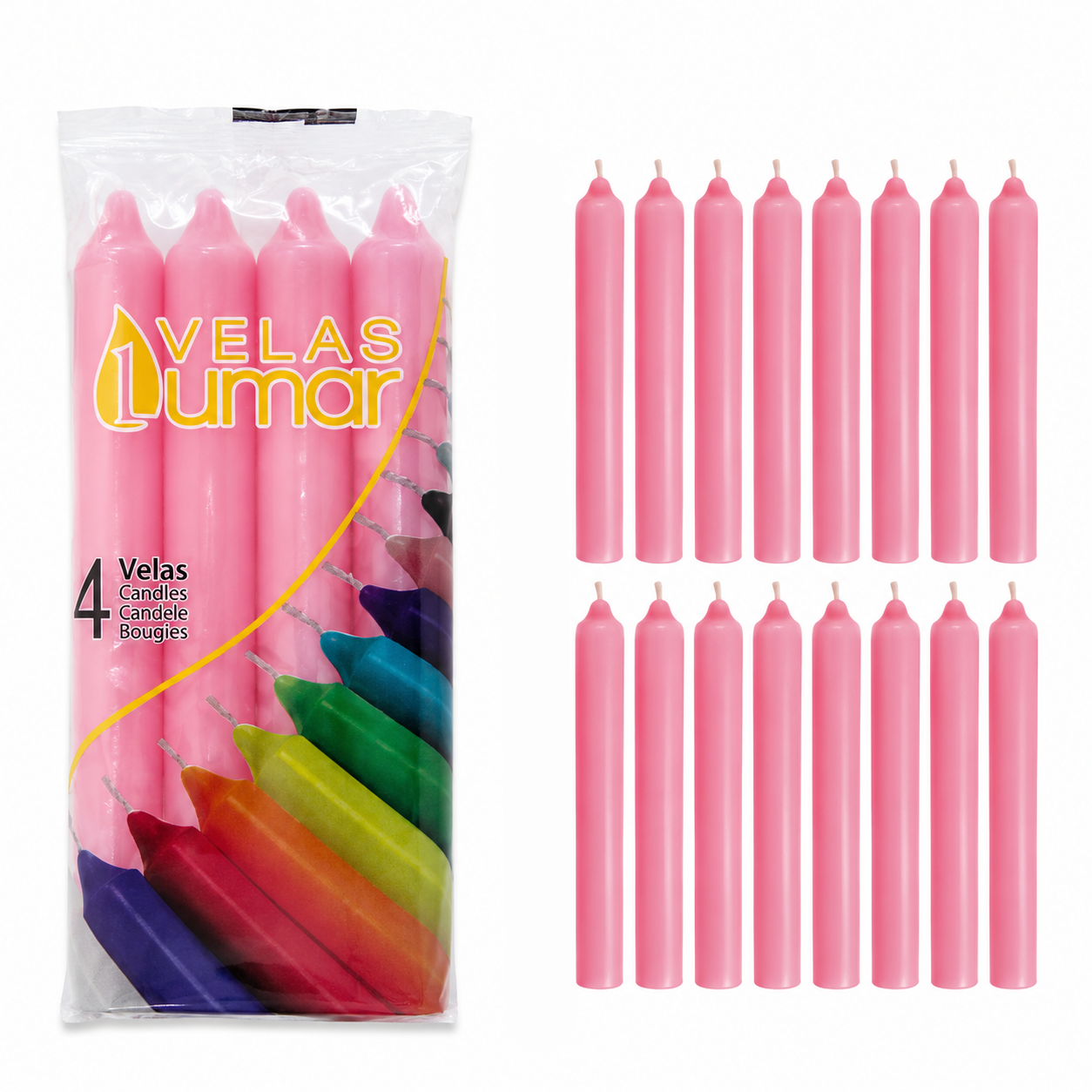 Home Universal® Pack de 16 Velas Cilíndricas Rosa Pastel 175x20 mm, Velas para Candelabros, Decoración de Mesa, Bodas, Comuniones y Eventos