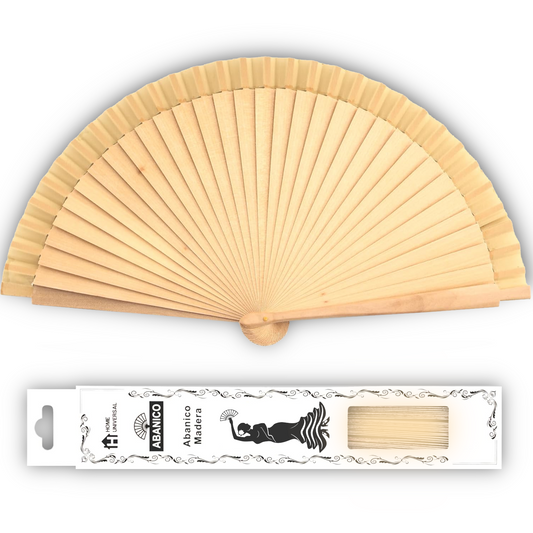 Home Universal ® Abanico Madera Español con Tela Lisa 23cm, Detalles para los Invitados, Regalos de Boda, Fiestas, Comuniones y Otros Eventos (Madera Natural)
