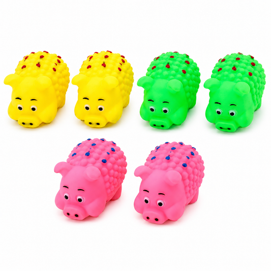 Home Universal® Juguetes para Perros de TPR, Juguetes Interactivos para Morder y Jugar, Diferentes Formas y Colores, Pelotas, Huesos y Figuras, Varios Modelos (Cerdito con Pinchos (6 Unidades))