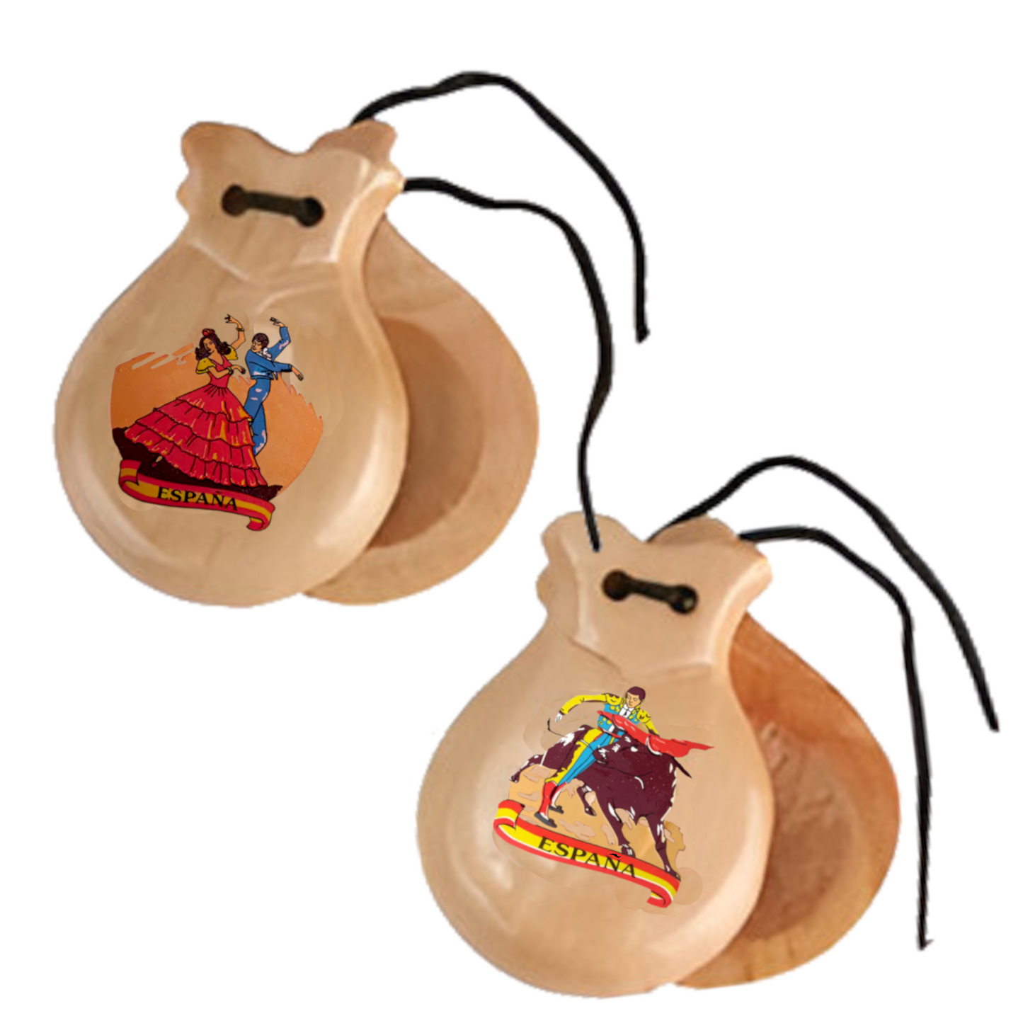 Home Universal® Castañuelas Flamencas Rojas con Lunares, Castañuelas Españolas para Baile de Flamenco,Sonido Tradicional,Ideales para Fiestas de Sevilla, Ferias, Disfraces y Eventos Españoles,2 Piezas (Dibujo Típico Español · Beige)