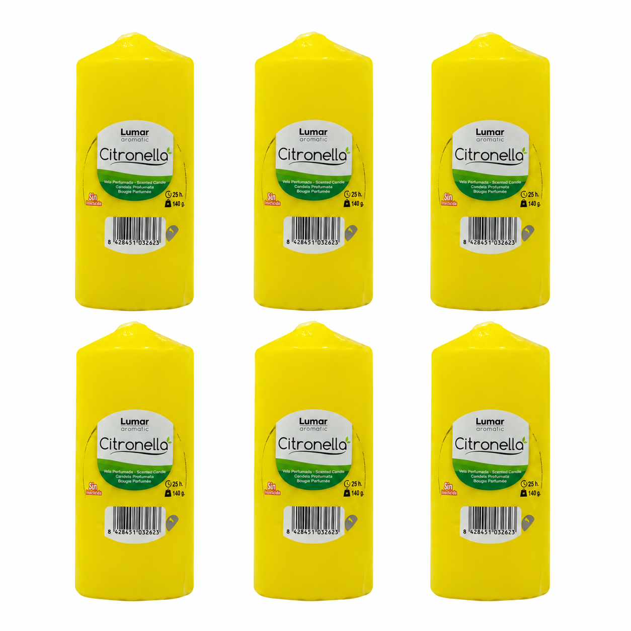 Lumar Citronela – Velas Antimosquitos para Exterior, Jardín, Terraza y Balcón | Protección Natural contra Mosquitos para Verano  - Citronela Pilar (6 Unidades)