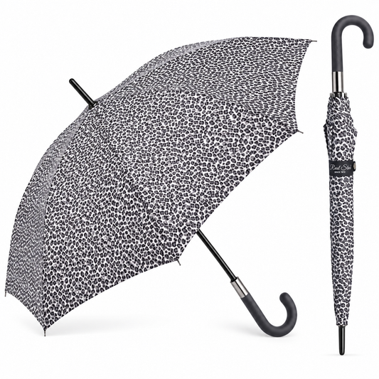 Home Universal® Paraguas Grande Semiautomático, Paraguas Largo Resistente al Viento con Mango Curvo para Mujer y Hombre (Leopardo Gris)