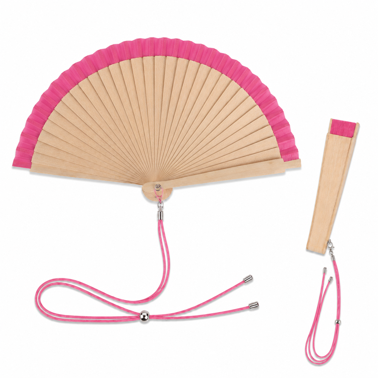 Home Universal® Pack de 1/2 Abanicos de Madera Lacados, Disponibles en Varios Colores y Tamaños, Abanico Flamenco Español para Bodas, Ferias, Fiestas, Comuniones y Eventos (19 cm, Madera y Fucsia)